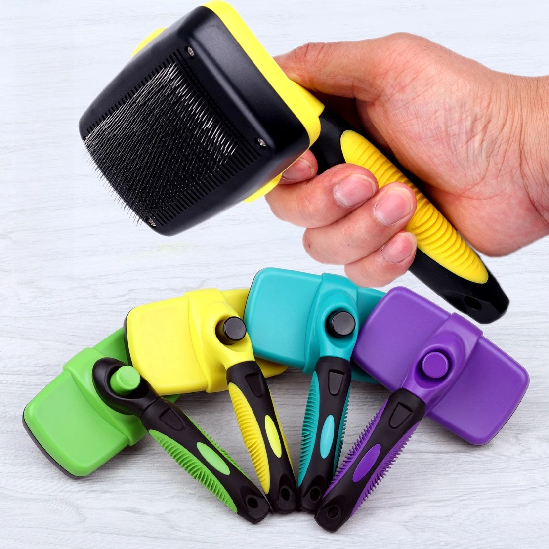 Self-Cleaning Pet Hair Brush, One-Click Shedding Tool for Dogs & Cats, Eco-Friendly Deshedding Comb with Plastic & Cotton Design