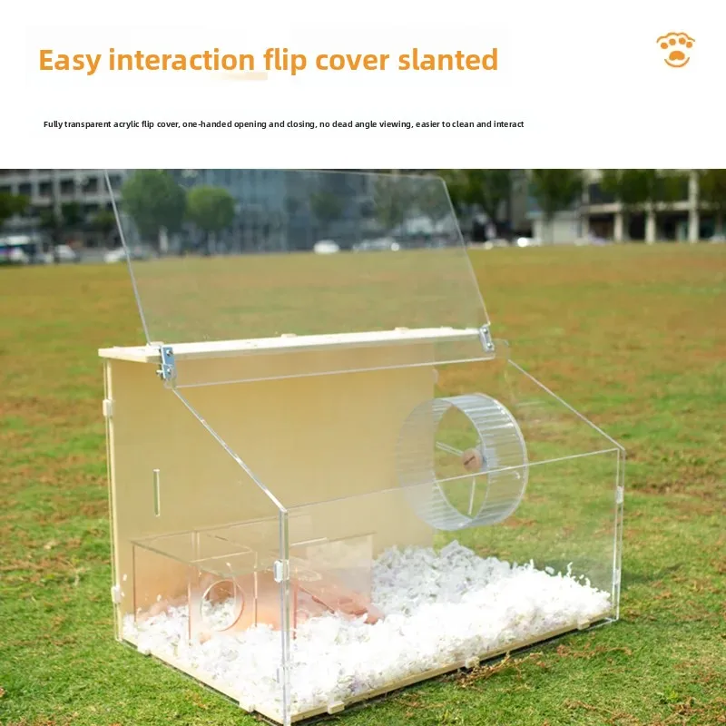 360° View Hamster Tank - 10mm Acrylic Cage with Ventilated Wooden Top, Naturalistic Habitat for Dwarf Hamsters & Small Birds - Image 3