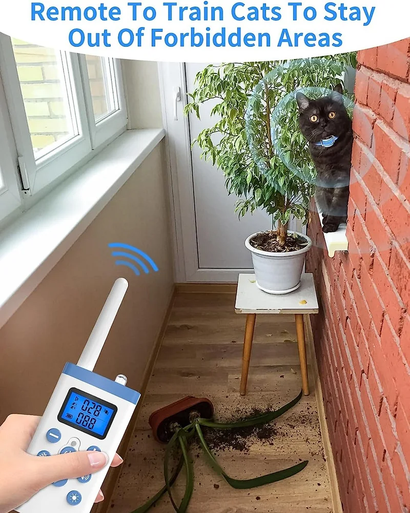 Smart Anti-Meow Cat Collar - 3 Modes (Sound/Vibration/Shock ), 1300FT Range, LED Display, USB Rechargeable, Auto Mode,Flashlight