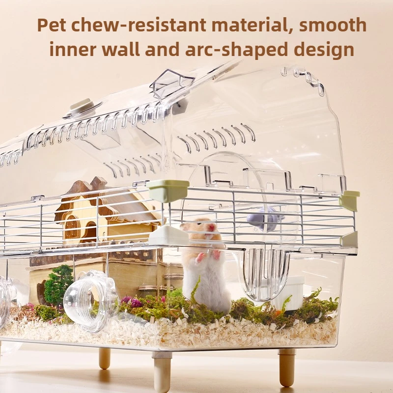 Hamster Cage with Large View - Chew-Proof Dwarf House, Ventilated Acrylic Habitat for Pets, Exercise Wheel Included - Image 3