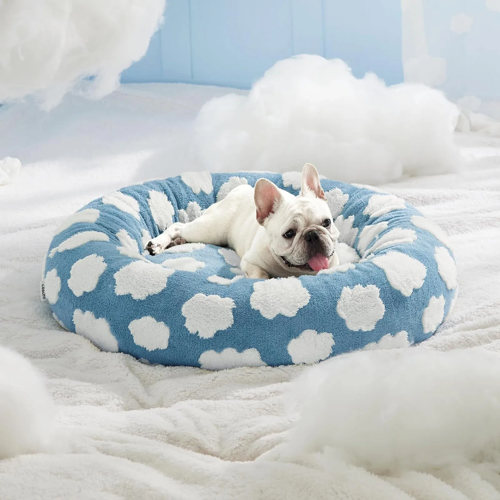 Sky Clouds Small Dog Kennel Cute Dog Bed For Pet Washable Puppy Beds Cozy Rectangle Orthopedic Pet Sofa Shaggy Plush Slip Bottom - Image 5