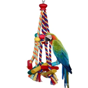 Bird Toys Parrot Toys Cotton Rope Colorful Beads Wooden Blocks Gnawing Strings Relieve Boredom Relieve Biting Hair Bird Supplies