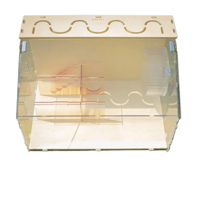 360° View Hamster Tank - 10mm Acrylic Cage with Ventilated Wooden Top, Naturalistic Habitat for Dwarf Hamsters & Small Birds - Image 6