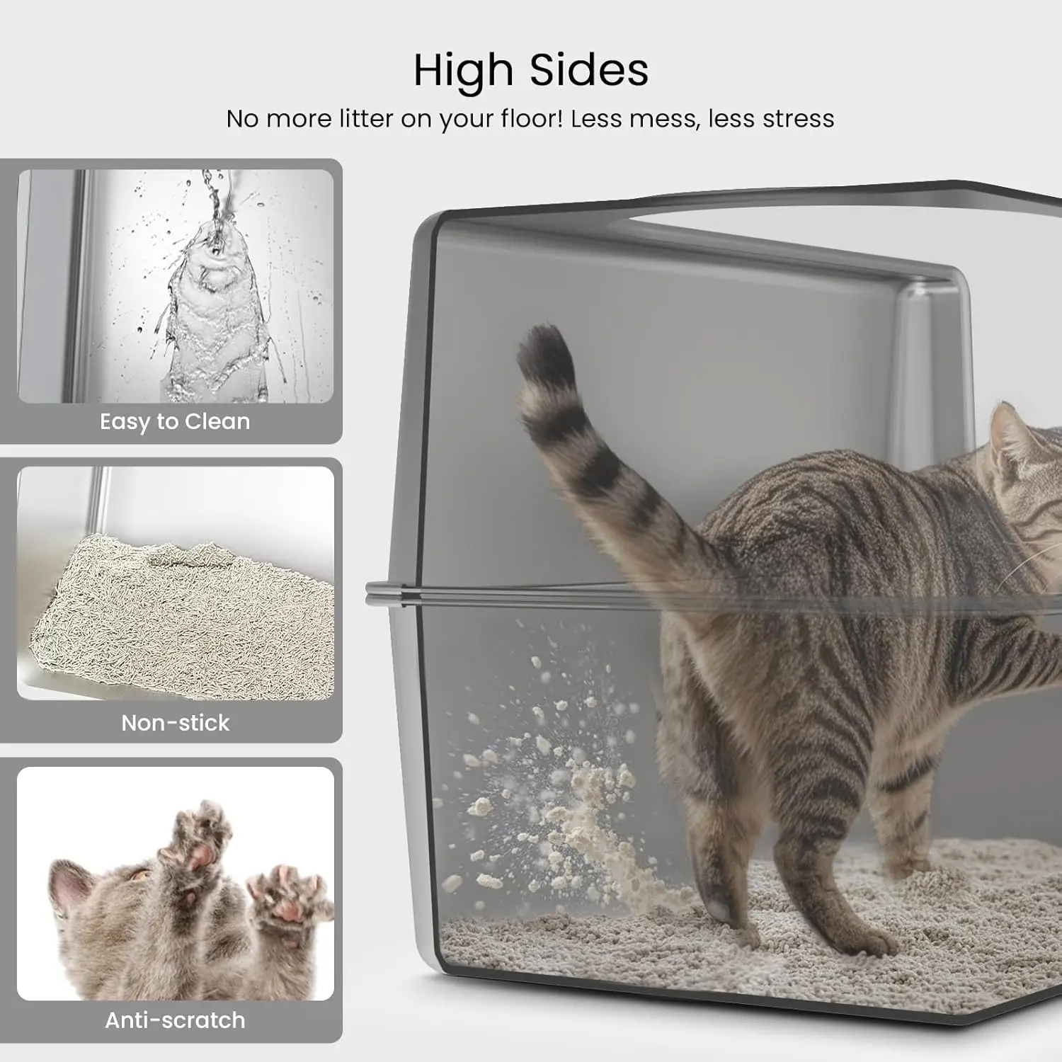 XL Stainless Steel Cat Litter Box with Lid, High Sides, Non-Stick & Leakproof Design, Includes Mat & Scoop - Image 4