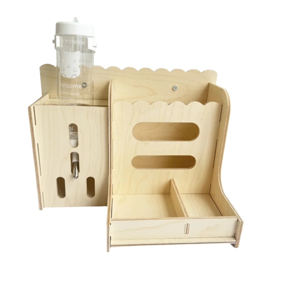 2 in 1 Rabbit Hay Feeder Bite Resistant with Bottle Wooden Grass Dispenser Detachable Guinea Pig Feeder Cage Accessories - Image 7