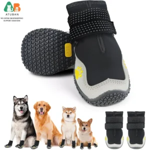 ATUBAN Dog Shoes for Large Size Dogs, Waterproof Medium Large Dog Boots, for Hot Pavement Winter Snow Hiking Breathable Elastic