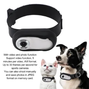 Pet Action Camera 170° Wide-Angle Pet Collar Camera Full HD 1080P Supports Memory Cards USB Rechargeable Portable For Dogs