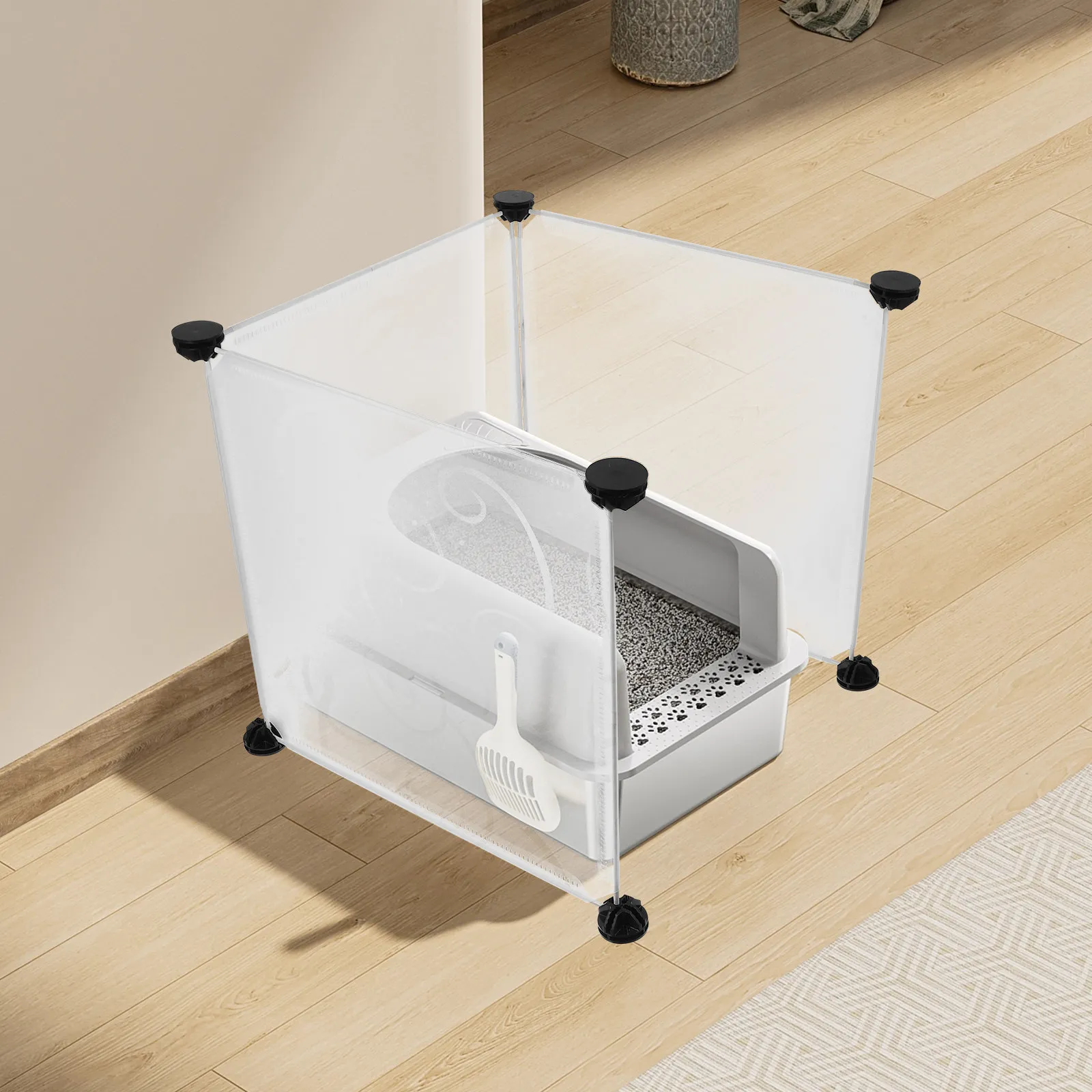 3Pcs Cat Litter Box Privacy Screens Clear High Sided Splash Guards Splash Protection Litter Control Enclosure Cat Box Enclosure