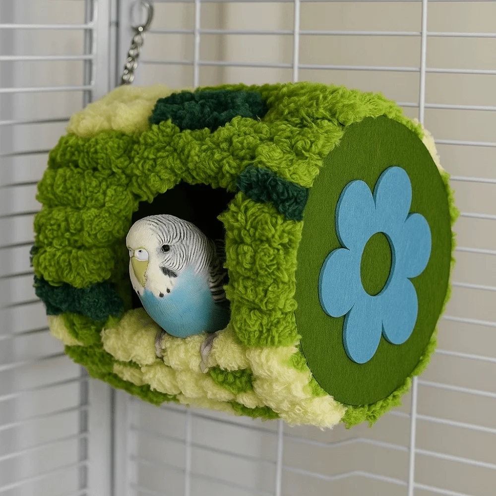 Thickened Warm Parrot Nest Cylinder Design Flannel Winter Bird Bed Colorful with Pads Hanging Hammock
