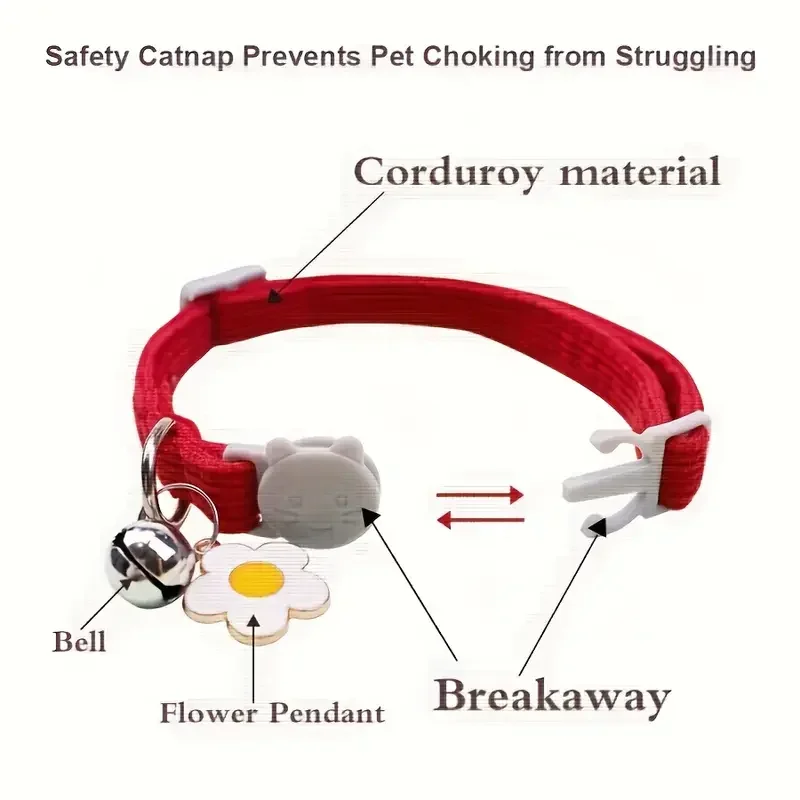 Customize Name Cat Collar Breakaway Corduroy Flower Personalized Id With Bell Pet Products Small Adjustable Kitten Supplies - Image 4