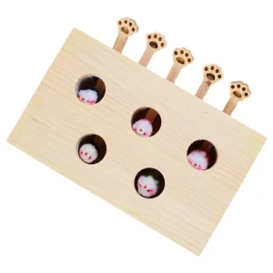 ABZV-Funny Cat Puzzle Wooden Maze Pet Hit Hamster Catch Bite Interactive With 5-Holed Mouse Holes