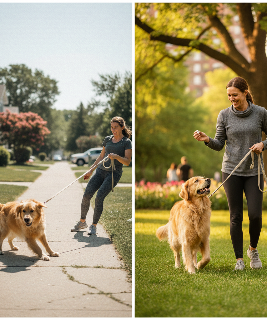 Dog leash training illustration