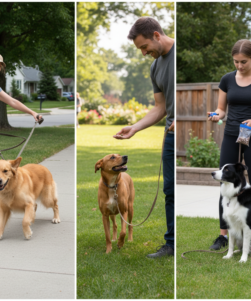 Dog leash training illustration