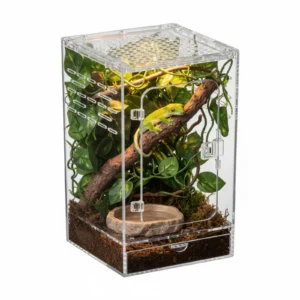 Acrylic Reptile Terrarium Box Portable Breathable Reptile Breeding Box with Ventilation for Gerbil Mantises Snake Hermit Crab