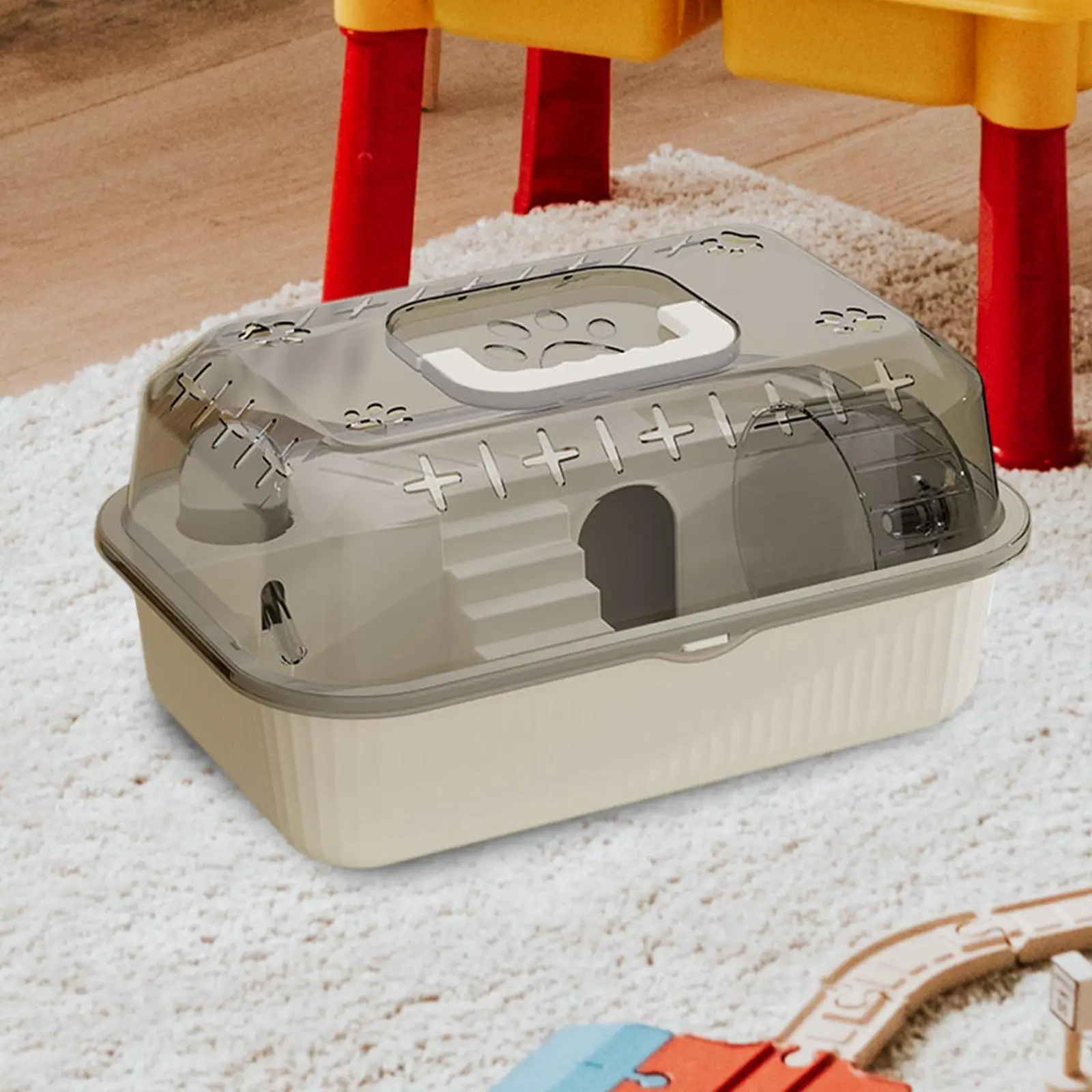 Small Pet Container Hamster Carry Case Cage for Gerbils Hedgehog Guinea Pigs Beige Hamster Carrying Box Hamster Cage Travel - Image 3