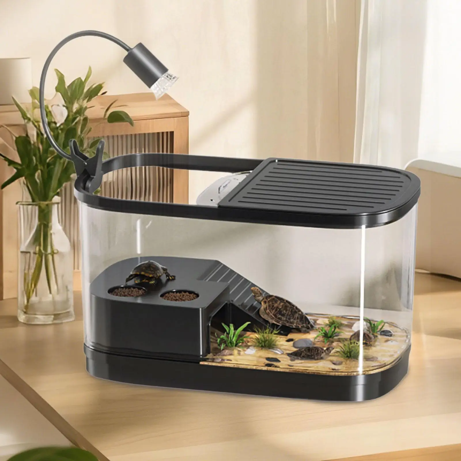 Plastic Fish Tank Household Aquarium Turtle Tank with Platform Reptile Habitat for Crabs Fishes Amphibians Reptiles - Image 4