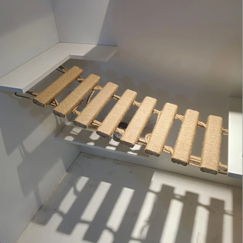 Toys Wall-mounted Activity Cat Wood Sisal Scratcher Climber Furniture Cat Bridge Rope Steps Kitten Ladder Kitten Post Wall - Image 4