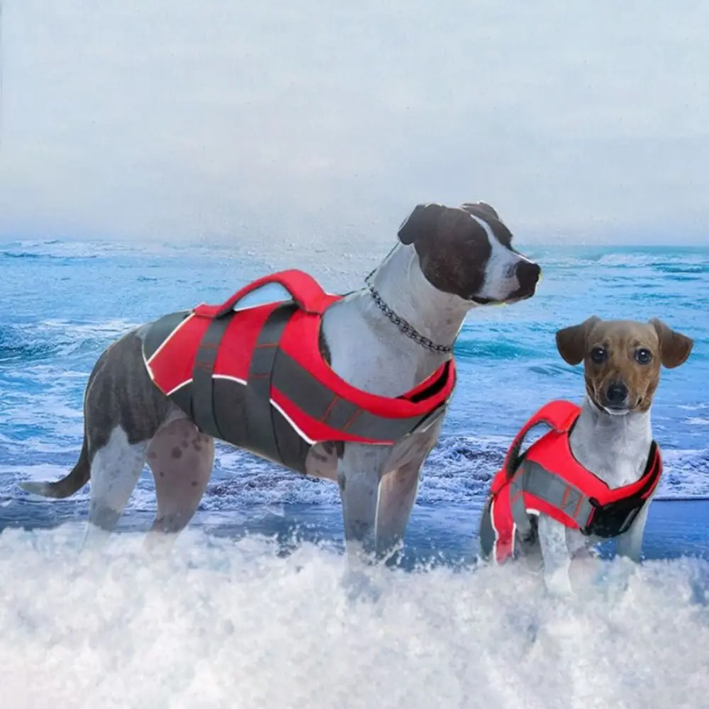 Reflective Dog Life Jacket Adjustable Breathable Pet Safety Vest Enhanced Buoyancy Oxford Cloth Swimming Clothes Beach