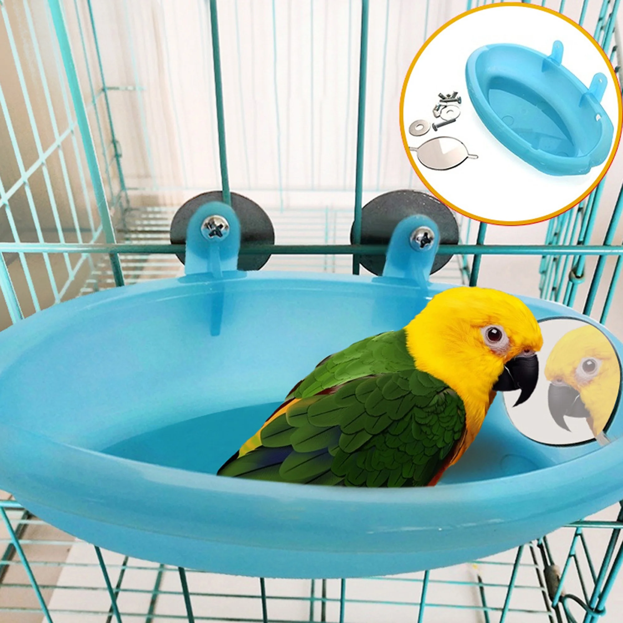 Pet Bird Bath Cage Parrot Bathtub With Mirror Bird Cage Accessories Shower Box Small Parrot Cage Pet Toys Bird Accessories 1 Pc - Image 4