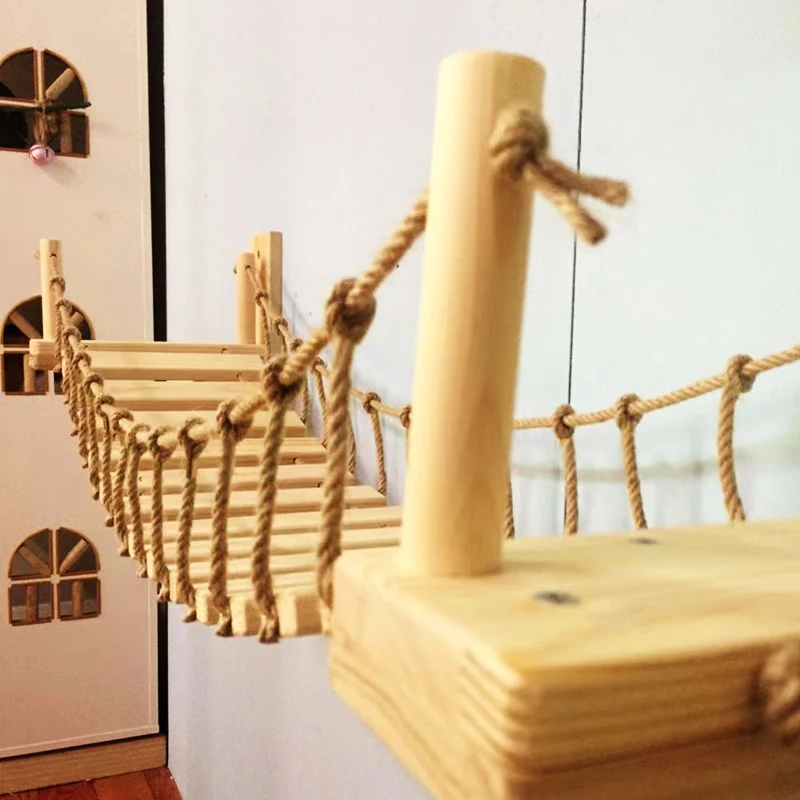 Wall Mounted Cat Climbing Bridge Cat Hammock Sisal Ladder for Kitten Playing and Rest Wood Cat Bridge for Sleeping Playing Climb - Image 4