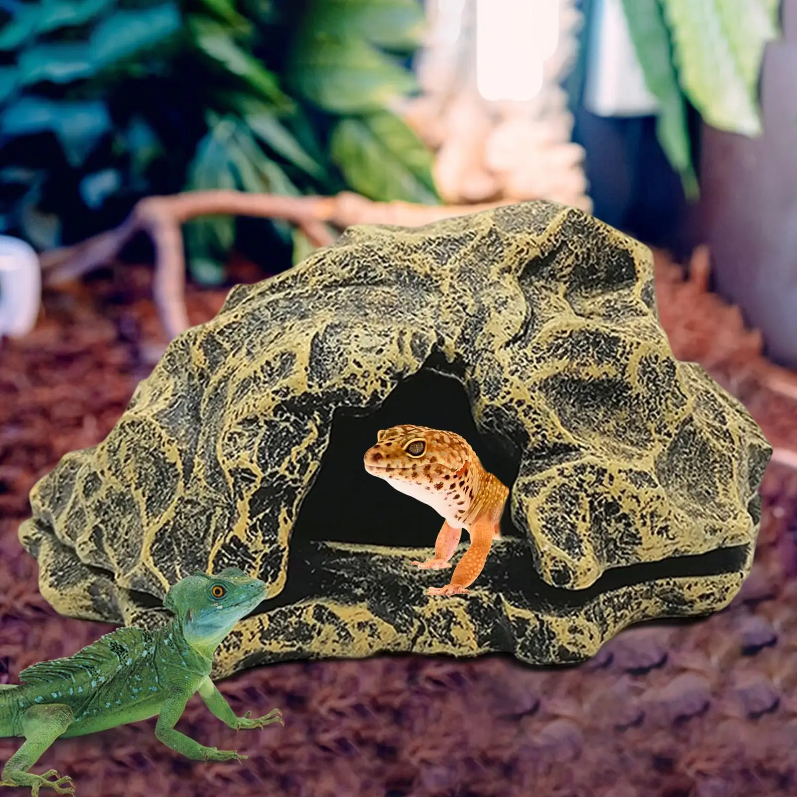 Resin Rock Reptile Hideout Aquarium Habitat Decor Reptile Rock Hide Cave for Tortoise Lizard Turtles Reptiles Frogs Fish Gecko