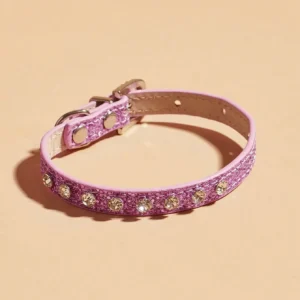 Sparkly Rhinestone Pet Collar - Glitter PU Leather Adjustable Cat Collar, Shiny Crystal Bling Collar for Small Dogs, Puppies