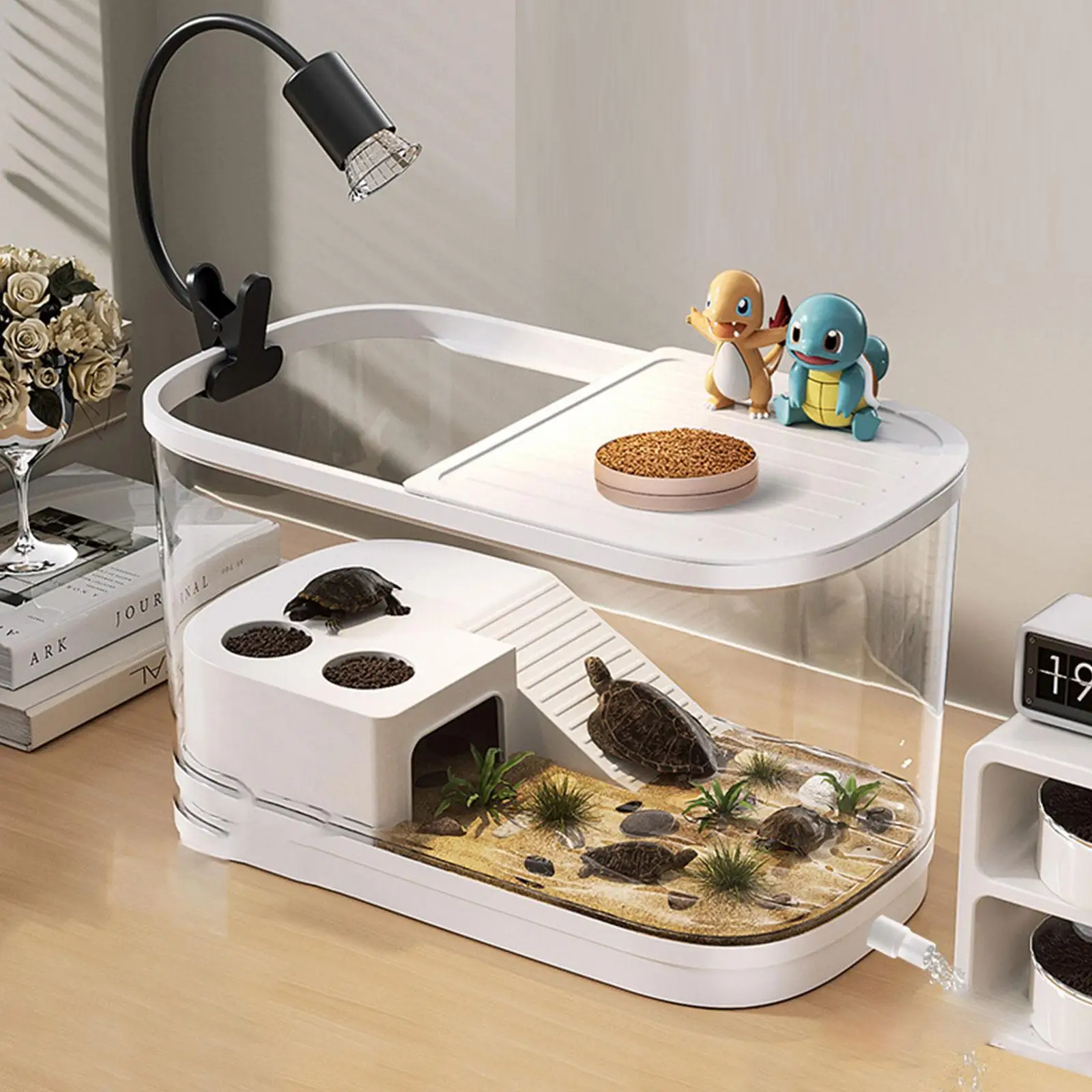 Plastic Fish Tank Household Aquarium Turtle Tank with Platform Reptile Habitat for Crabs Fishes Amphibians Reptiles - Image 3