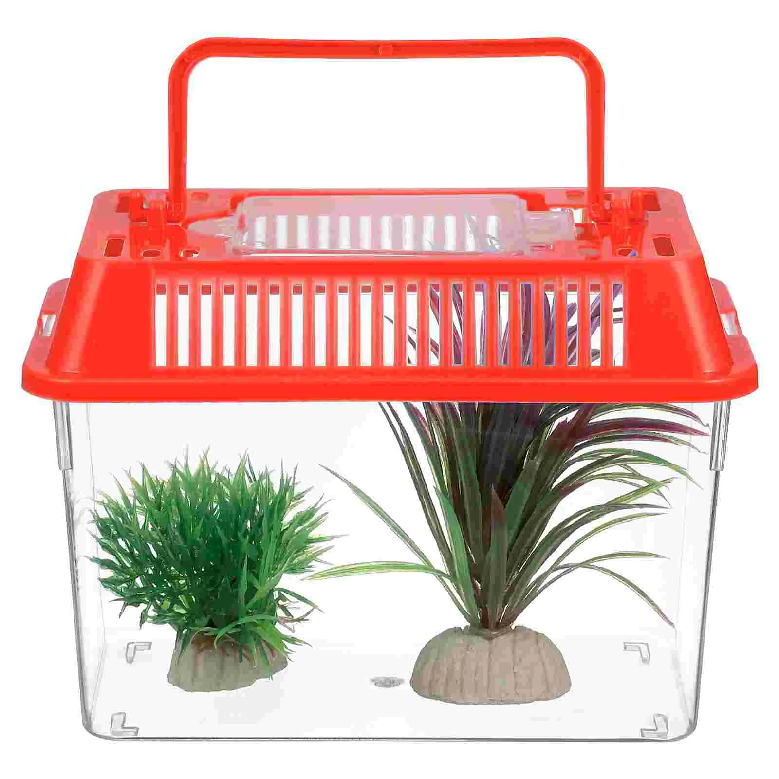 Mini Fish Tank Plastic Handheld Fish Tank for Turtle and Pet Fish (Red - Lid for Random) - Image 3