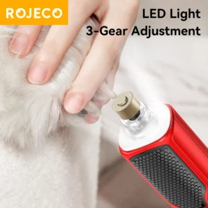 ROJECO Cat Electric Nail Grinder Rechargeable Dog Paws Grooming Nail Clippers LED Light 7 Speed Adjustable Pet Claw Nail Grinder