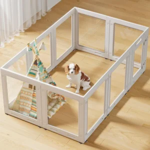 Clear Acrylic Pet Playpen with Door, Easy Assembly, 10-Panel Fence for Puppies and Small Dogs Indoor