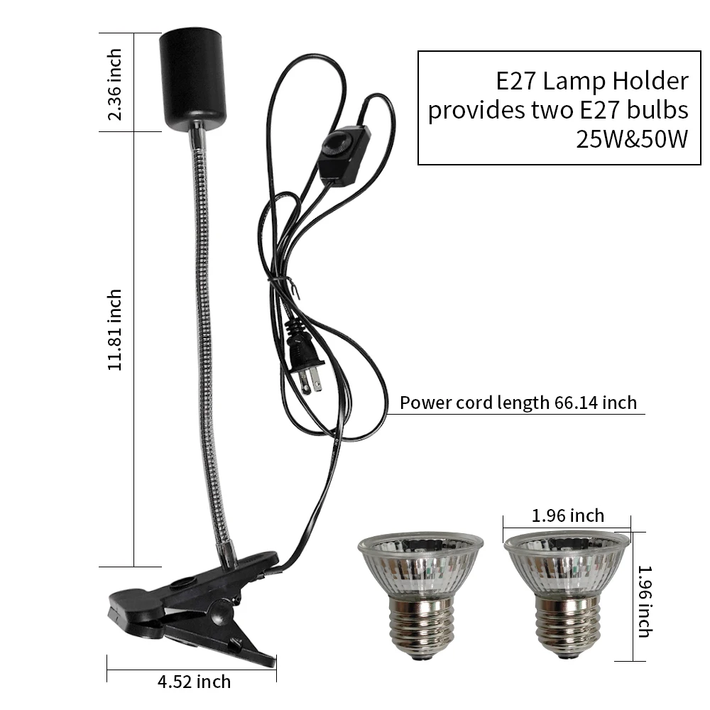Reptile Heat Lamp With US EU Power Cord Rotatable Basking Spot Light Simulated Sunlight For Turtle Lizard Dimmable Heating Lamp - Image 4