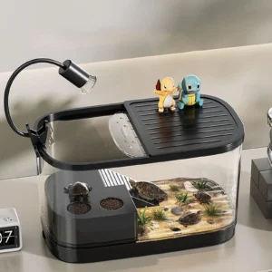 Plastic Fish Tank Household Aquarium Turtle Tank with Platform Reptile Habitat for Crabs Fishes Amphibians Reptiles