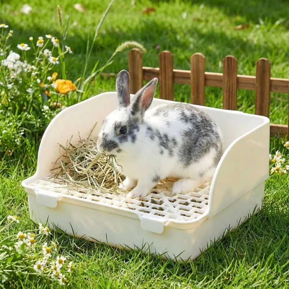 Splash-Proof Rabbit Litter Tray Anti-spill Rectangular Animal Potty Trainer Plastic Detachable Rabbit Training Toilet - Image 4