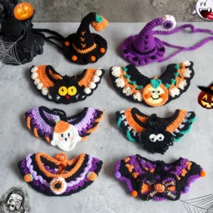 Halloween Atmosphere Pet Scarf Collar Bib Drool Towel Cat and Dog Decoration Ghost Festival Handmade Knitting Yarn Funny Outfit