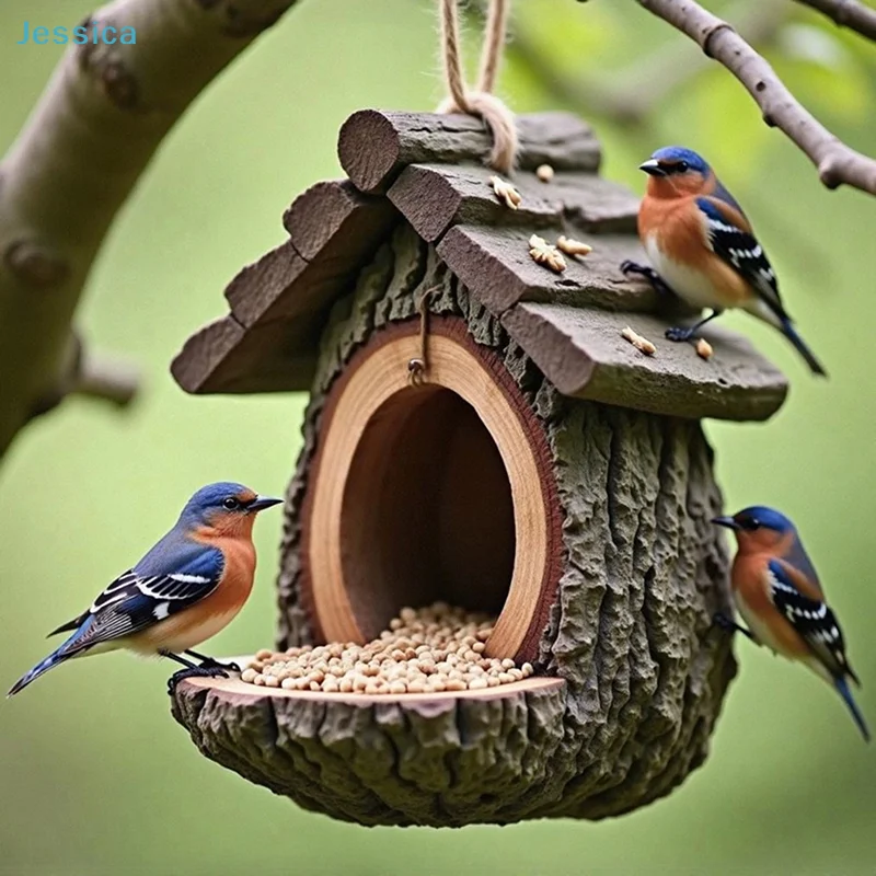 ♥Natural Bark Bird House – Weatherproof Hanging Bird Nest Feeder for Wild Birds & Garden Decoration