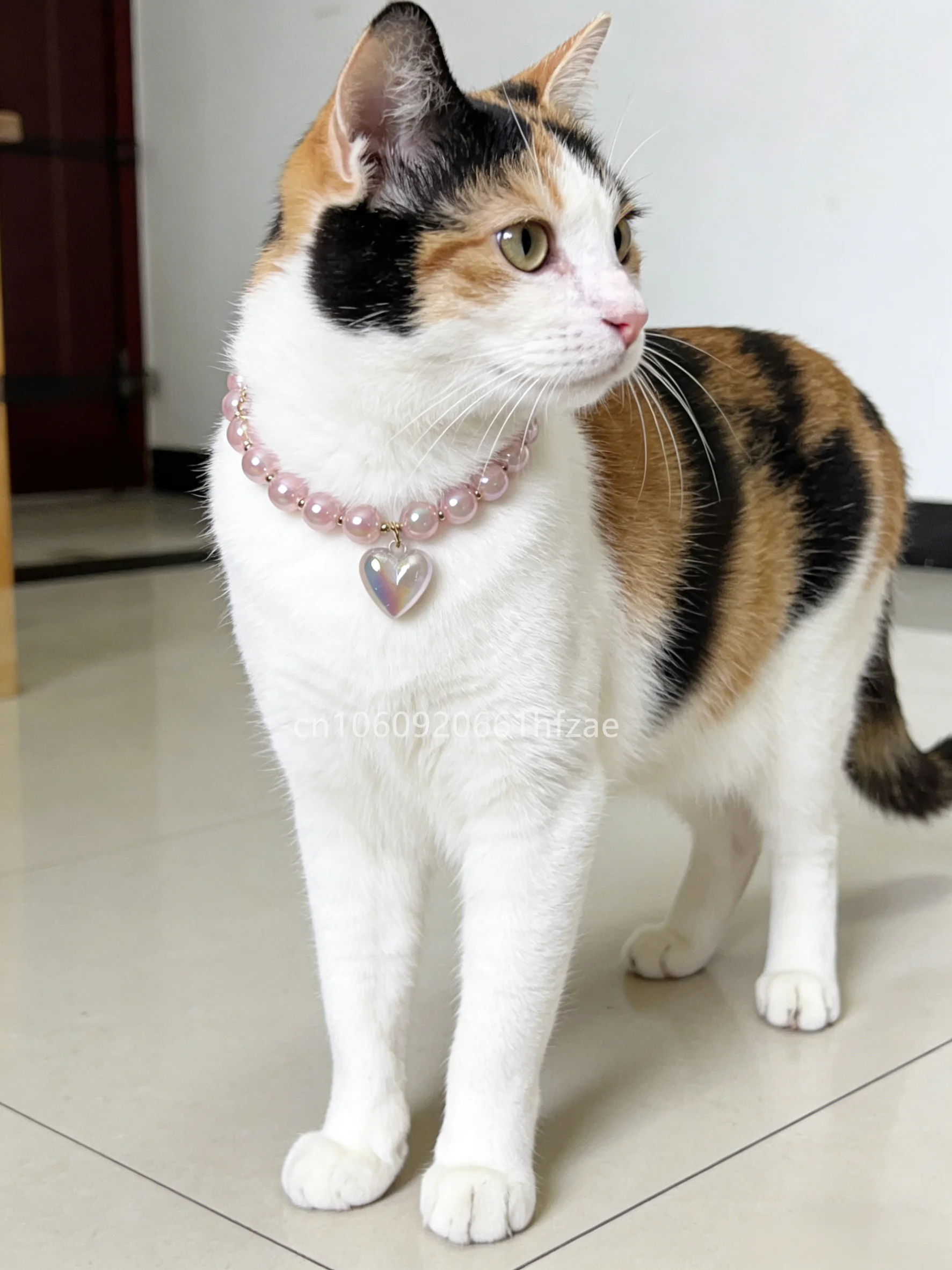Pink Color Beads Cat Collar Pet Pearl Shape Necklace Dog Callar Jewerly Heart Charm Love Pendant Pet Products Cat Birthday Gift - Image 5