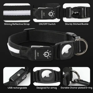 Led Dog Collar For Apple Airtag Finder WaterProof Light USB Chargeable Airtag Collar Pet Accessories for Puppy Medium Large Dogs