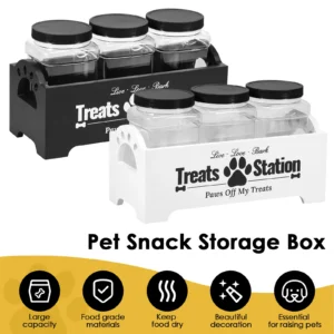 3Pcs Pet Food Storage Container Cat Dog Treat Jars With Wood Holder Pet Snack Storage Organizer For Dog Cookie Cat Treats NEW