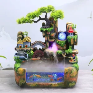 Simulated landscape ornaments fish tank fountain waterfall restaurant decorations Spray with LED light rockery fish tank