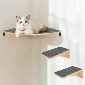 Cat Wall Furniture Corner Climbing Shelf Perches Cat Bed Wall Mounted with 2 Wide Steps Floating Stairs for Wall Indoor Cats