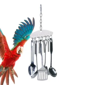 Parrot Stainless Steel spoon Toy Bird Parrots Gnawing Scoops Climbing Toys Pets Bird Cage Accessories Hanging Spoon Ring Toy