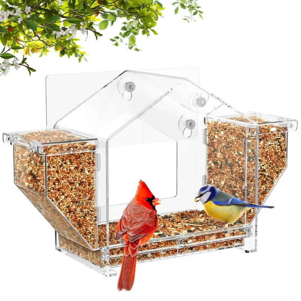 Clear Window Birds Feeder Squirrel-Proof Spacious Birds Feeding House with Suction Cup Bird Feeding Trays - Image 2
