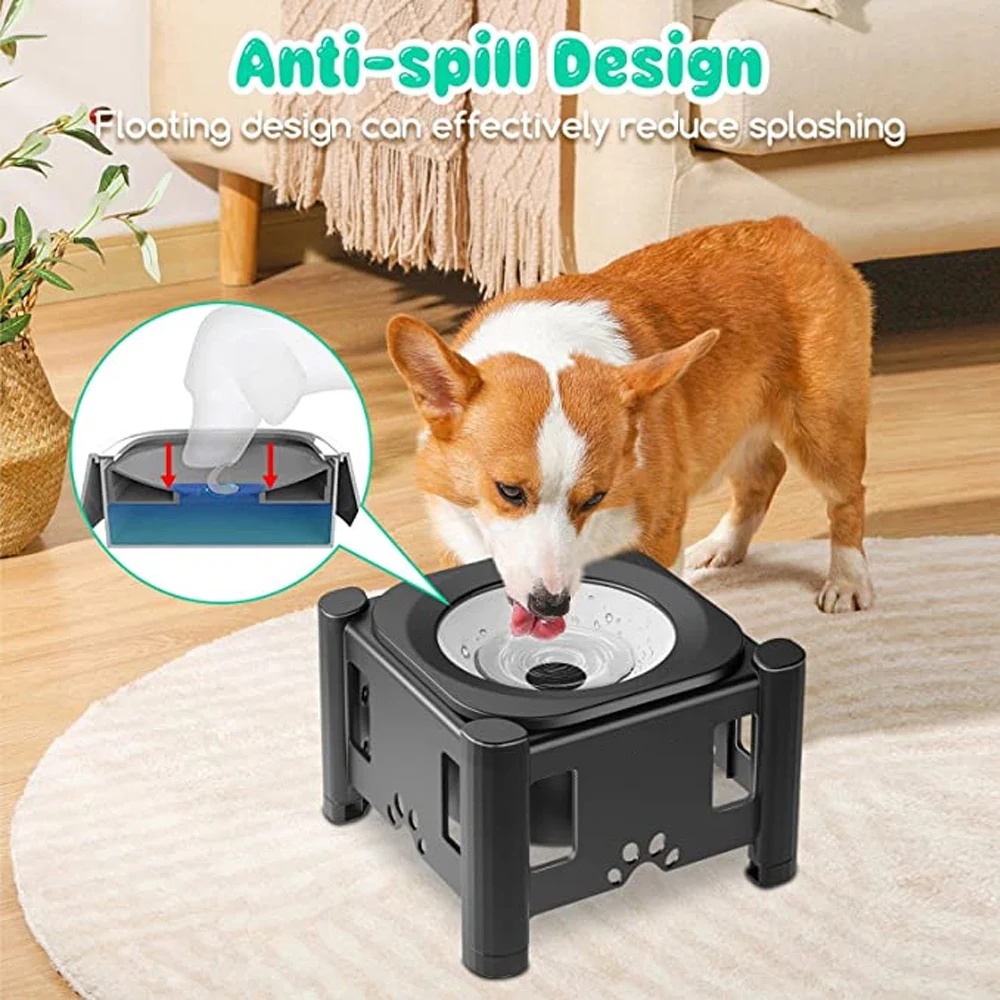 Height Adjustable Dog Bowls No Spill Raised Pet Elevated Water Bowl Non-Slip Puppy Cat Slow Water Feeder 2.2L/75oz - Image 2