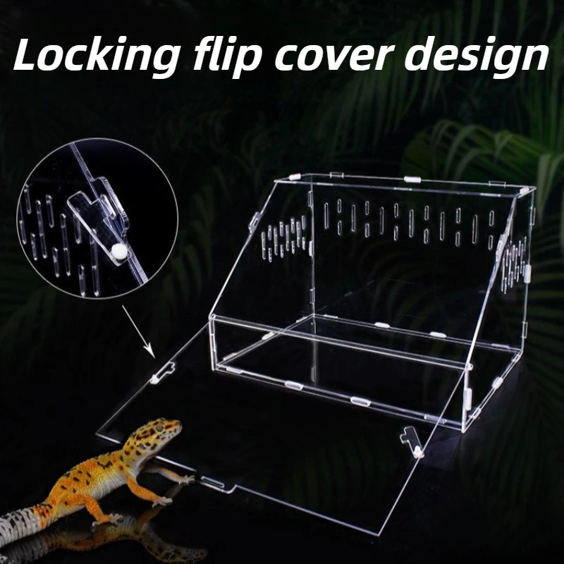 Acrylic Breeding Box with Thermometer Quail Turtle Lizard Transparent Terrarium Reptile Mantis Crawler Box Reptiles Pet Houses - Image 2