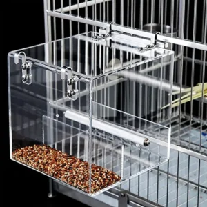 Practical Transparent Bird Automatic Feeder Spill-proof Cup with Hooks Parrot Food Box Hanging Acrylic Bird Feeder for Bird