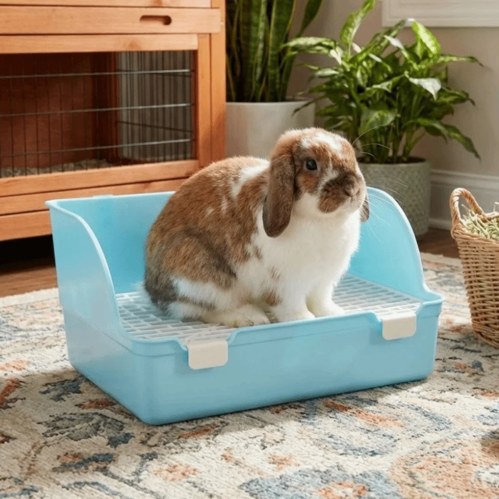 Splash-Proof Rabbit Litter Tray Anti-spill Rectangular Animal Potty Trainer Plastic Detachable Rabbit Training Toilet - Image 2