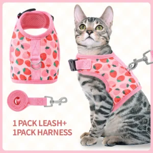 Cat Harness and Leash Set Escape Proof Breathable Kitten Vest Harness Adjustable Soft Pet Chest Strap for Outdoor Walking