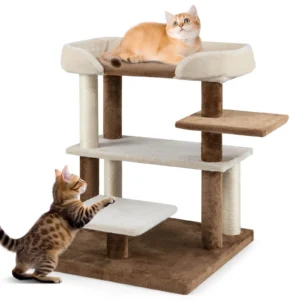 2-in-1 Cat Tree Tower Pet Steps with Scratching Posts Hanging Toy Ball Perch