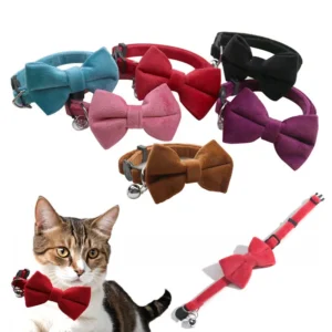 Cat Velvet Collar Solid Color Bowknot Puppy Chihuahua Collars with Bell Adjustable Safety Buckle Cats Bow Tie Pets Accessories