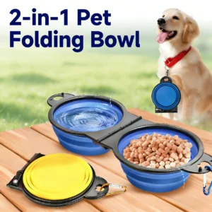 2 in 1 Collapsible Dog Travel Bowl Double Bowls Folding Food Water Bowl Portable Hangable Dog Feeder for Outdoor Dog Product